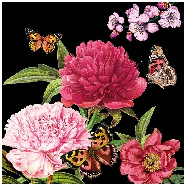 German Decoupage Napkins (5 pcs) - Peonine Black Flowers
