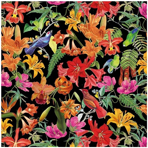 German Decoupage Napkins (5 pcs) - Paradise Birds Black