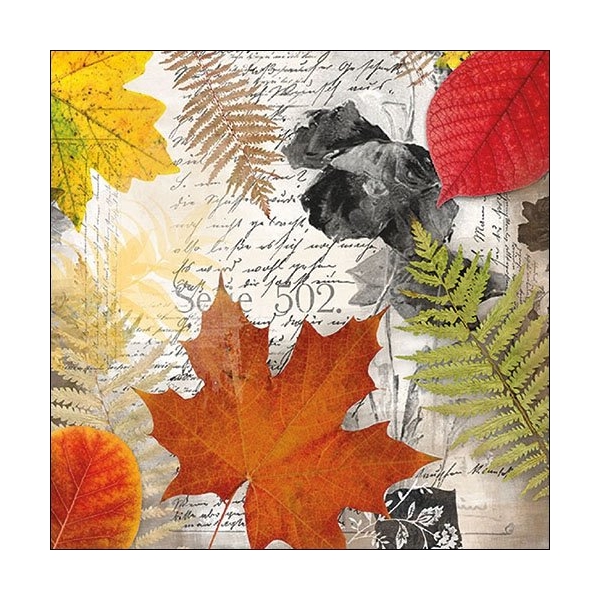 German Decoupage Napkins (5 pcs) - Leaves on Letter