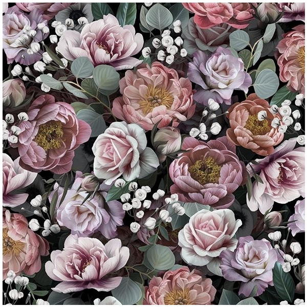 German Decoupage Napkins (5 pcs) - Vintage Flowers Black