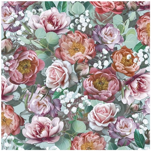 German Decoupage Napkins (5 pcs) - Vintage Flowers Green