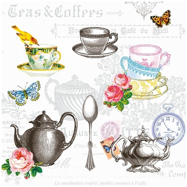 German Decoupage Napkins (5 pcs) - Tea Mix White