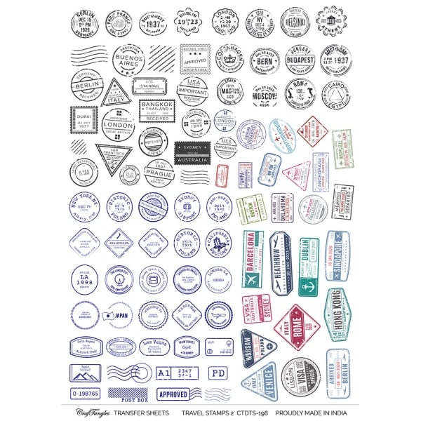 CrafTangles A4 Transfer It Sheets - Travel Stamps 2