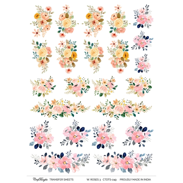 CrafTangles A4 Transfer It Sheets - Watercolour Roses 3