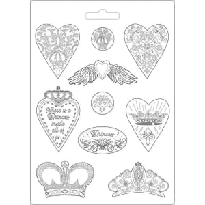 Stamperia Soft Maxi Mould 8.5"X11.5" - Heart and Crowns, Princess