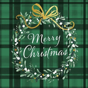 German Decoupage Napkins (5 pcs) - Christmas Plaid Green