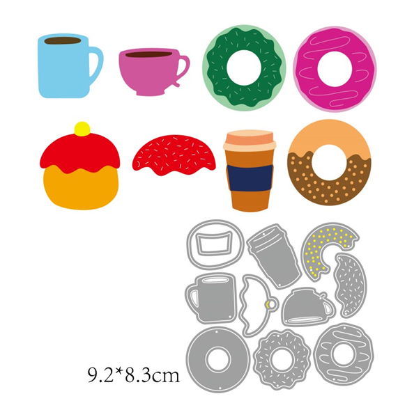 Steel Dies - Donuts and Coffee or Tea Cups (Set of 11 die)