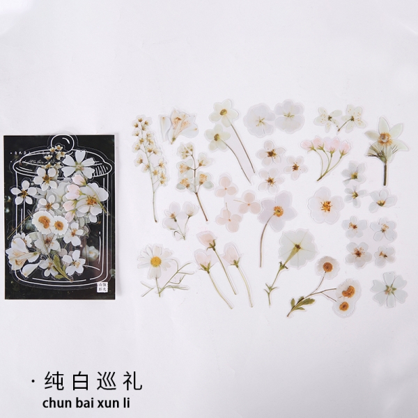 Clear PET Flowers Stickers (40 pcs) - White