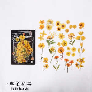 Clear PET Flowers Stickers (40 pcs) - Yellow