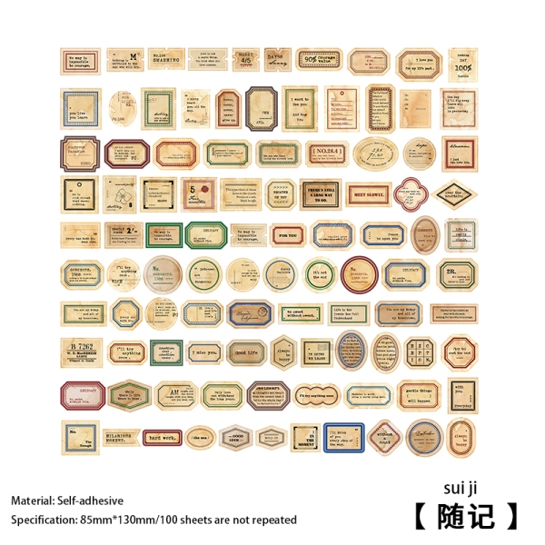 Retro Labels Journal Ephemera Stickers (100 pcs) - Design 1