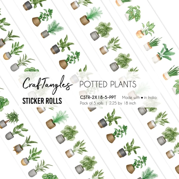 CrafTangles Journal Sticker Rolls (Pack of 5 designs) - Potted Plants