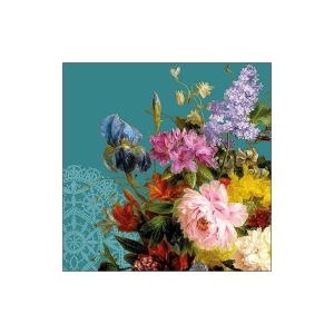 German Decoupage Napkins (5 pcs) - Still LIfe bouquet Petrol