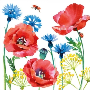 A pack of 12 by 12 inch German Decoupage Napkins (5 pcs) - Cornflower and Poppy