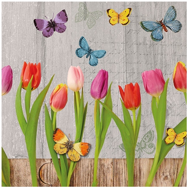German Decoupage Napkins (5 pcs) - Spring Flowers Collage Grey
