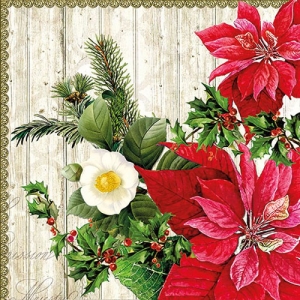 German Decoupage Napkins (5 pcs) - Poinsettia on Wood