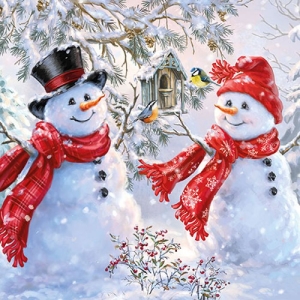 German Decoupage Napkins (5 pcs) - Snowmen and Birds (Christmas)