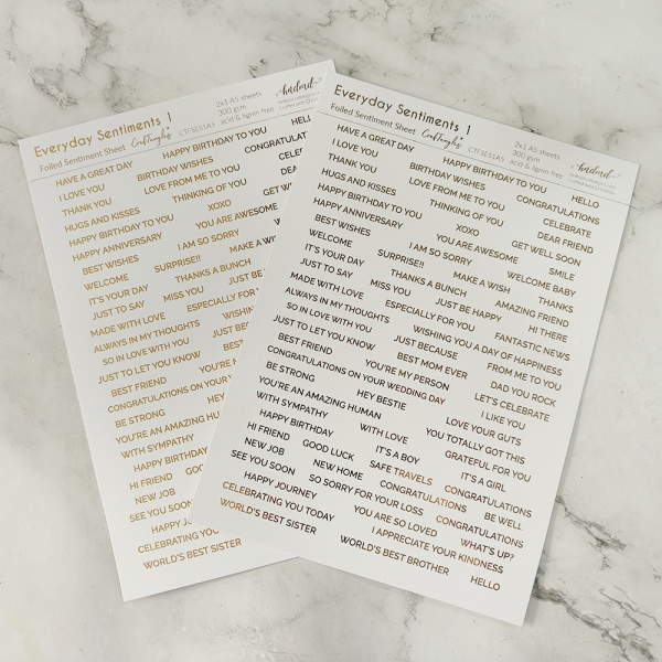 CrafTangles Foiled Sentiment Sheets (White and Gold) - Everyday Sentiments 1 (2 sheets of A5)