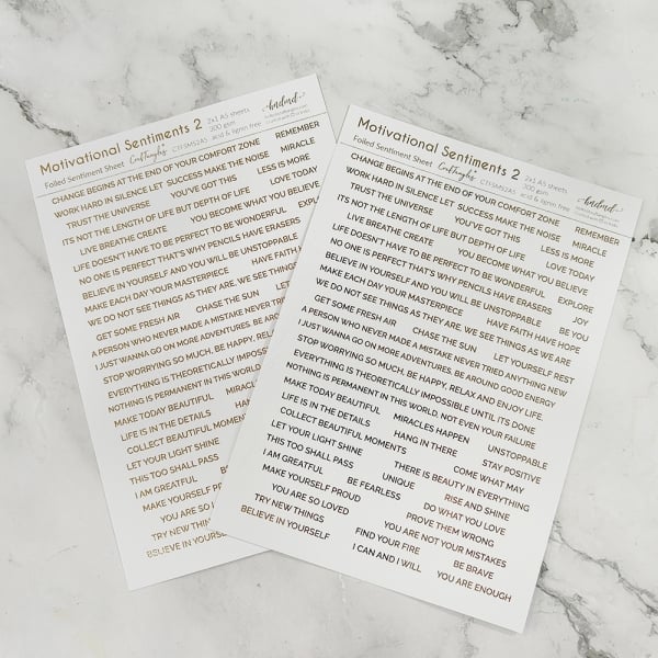 CrafTangles Foiled Sentiment Sheets (White and Gold) - Motivational Sentiments 2 (2 sheets of A5)