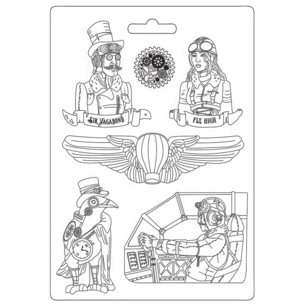 Stamperia Soft Maxi Mould 8.5"X11.5" - Fly High, Sir Vagabond Aviator