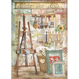 Stamperia Rice Paper A4 - Easel, Atelier Des Arts