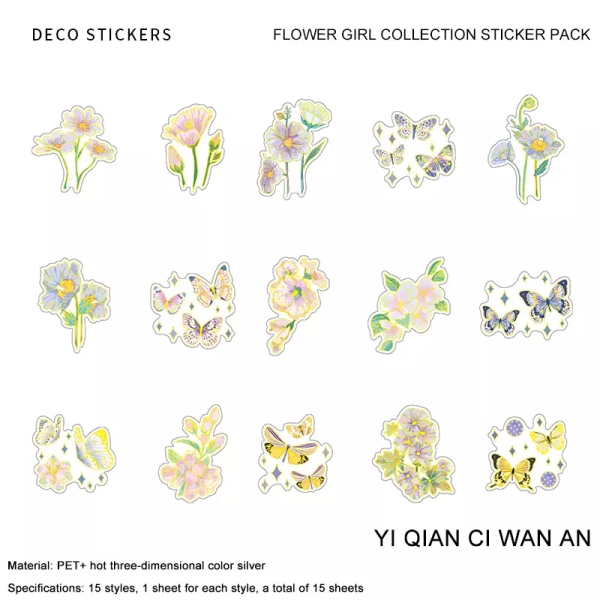15pcs_PET_Stickers_Flowers_PMZTB-0144