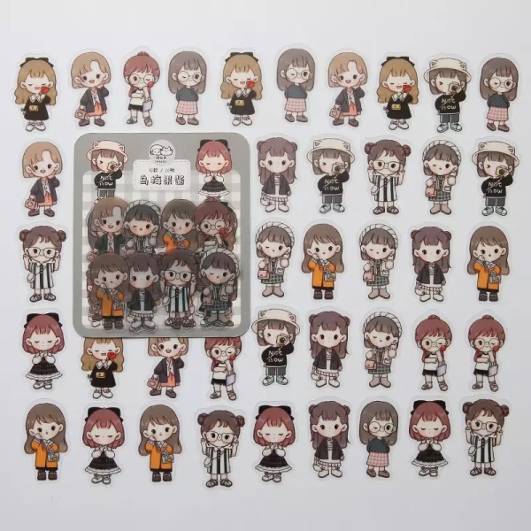 Clear PET Cute Girls Stickers (40 pcs) - Blacks
