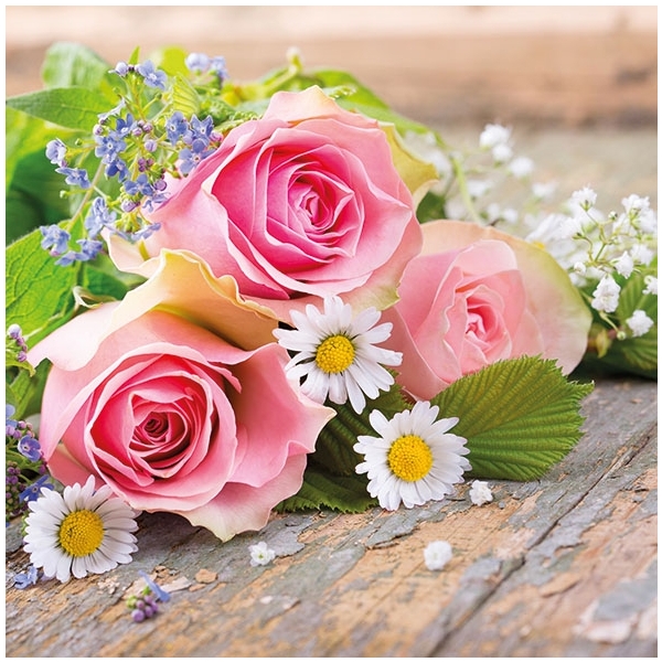 German Decoupage Napkins (5 pcs) - Roses Pink
