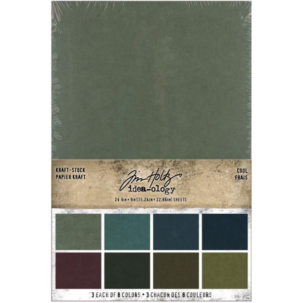 Tim Holtz Idealogy Paper Kraft-Stock Stack Cardstock Pad 6"X9" 24/Pkg - Cool, 8 Colors/3 Each