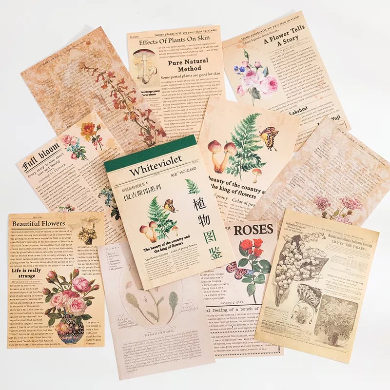 Vintage Journalling Pattern Paper Booklet - White Violet 30pcs journalling vintage book MMK12E055 Vintage Journalling Pattern Paper Booklet - White Violet
