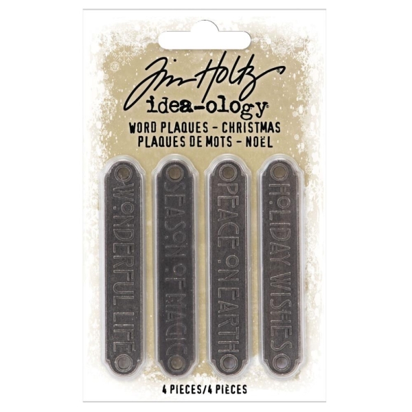 Tim Holtz ideaology Metal Word Plaques 4/Pkg - Christmas