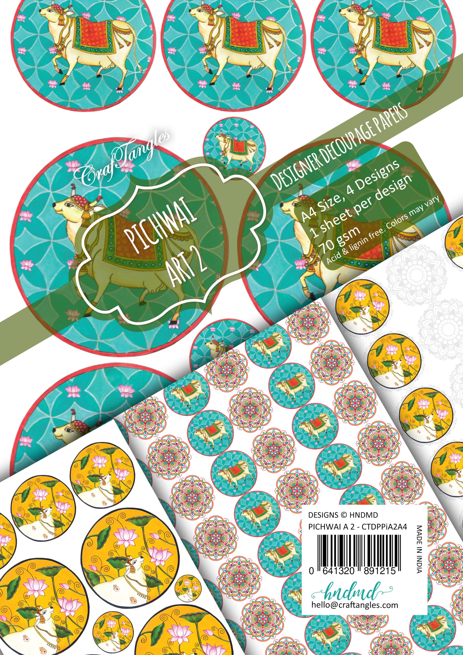 CrafTangles Decoupage Paper Pack - Pichwai Art 2 (A4) - 4 sheets