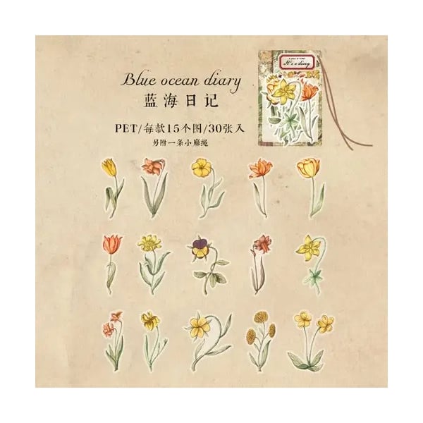 Clear PET Flowers Stickers (30 pcs) - Its a Diary (Flowers)