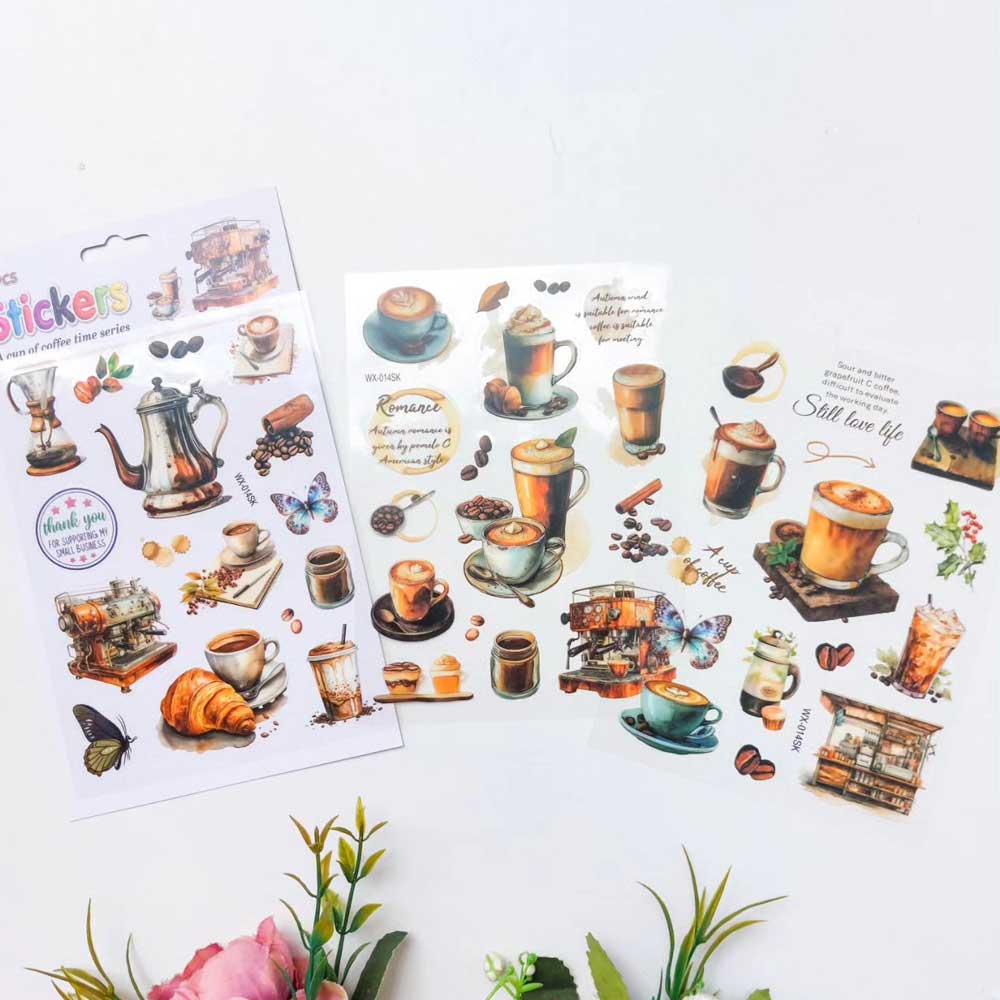 PET Clear Stickers (3 sheets) – A cup of coffee time series (WX-SK-3) pet clearSticker 3sheets WX SK 3 PET Clear Stickers (3 sheets) – A cup of coffee time series (WX-SK-3)