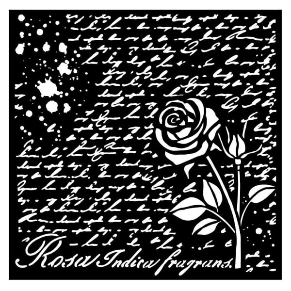 Stamperia Stencil 7"X7" - Rose Parfum Manuscript with Roses