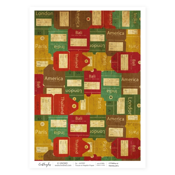 CrafTangles Decoupage Napkin / Tissue / Collage Paper - Traveller 1
