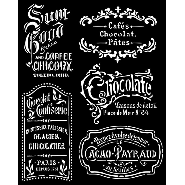 Stamperia Stencil 20 by 25 cm - Coffee And Chocolate Plates