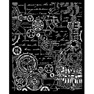 Stamperia Stencil 20 by 25 cm - Sir Vagabond In Fantasy World Gears