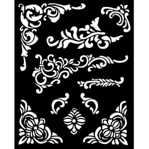 Stamperia Stencil 20 by 25 cm - Vintage Library Corners & Embellishments