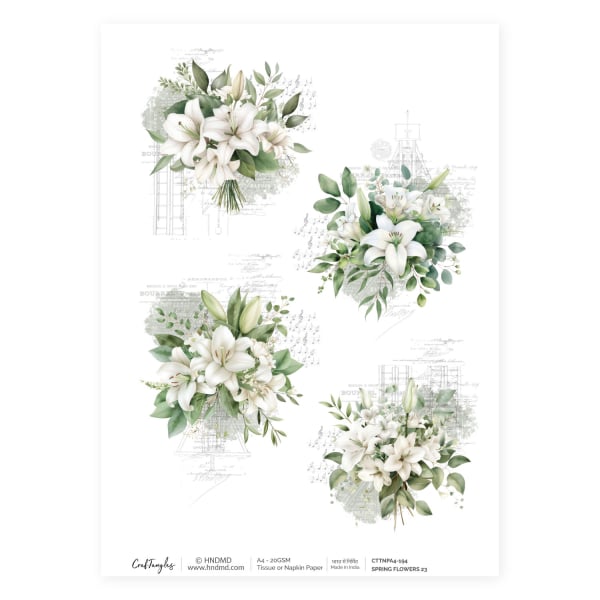 CrafTangles Decoupage Napkin / Tissue / Collage Paper - Spring Flowers 23