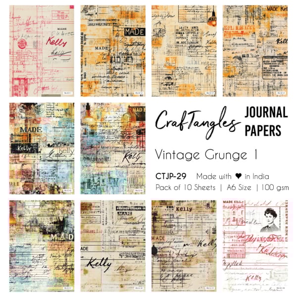 CrafTangles Journal Papers (A6 pack of 10 sheets) - Vintage Grunge 1