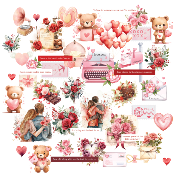 CrafTangles Precut Journal Stickers - Sweet Love 1 (Pack of 47 stickers)