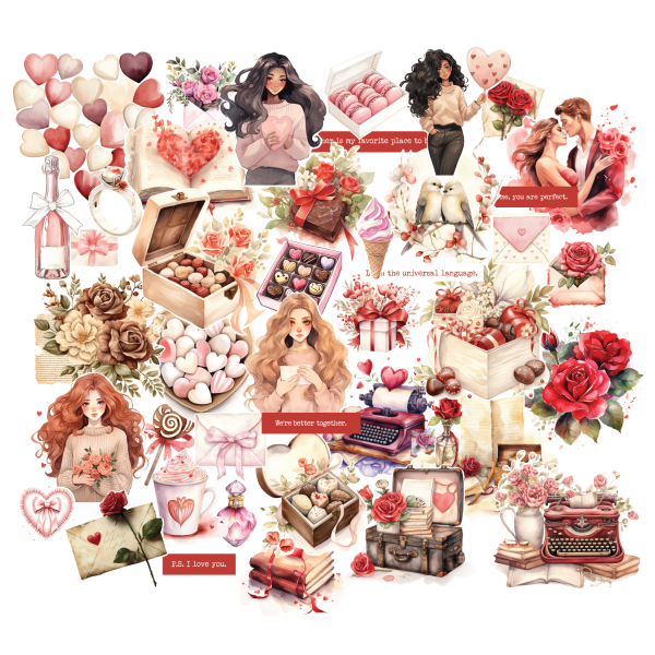 CrafTangles Precut Journal Stickers - Sweet Love 2 (Pack of 42 stickers)