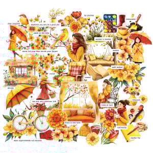 CrafTangles Precut Journal Stickers - Spring Girls 7 (Pack of 60 stickers)
