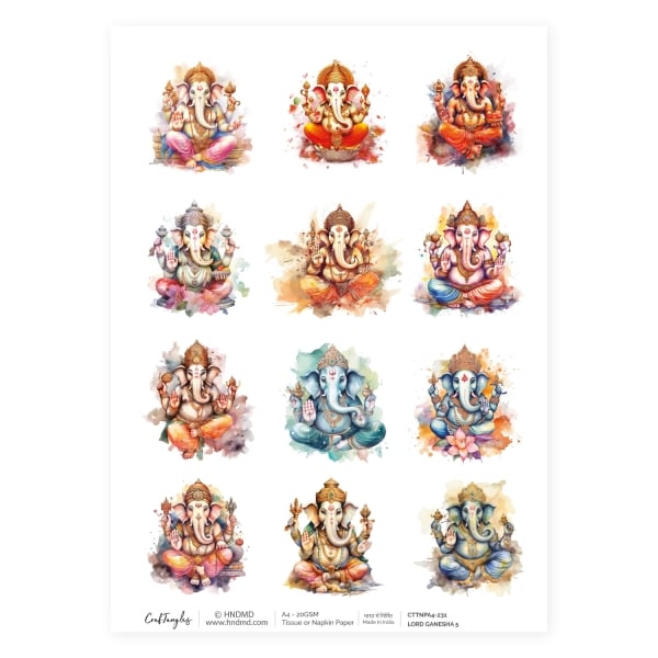 CrafTangles Decoupage Napkin / Tissue / Collage Paper - Lord Ganesha 5