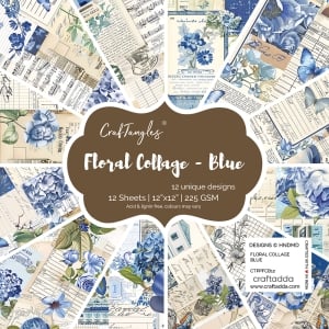 CrafTangles Scrapbook Paper Pack - Floral Collage - Blue (12"x12")