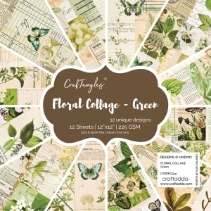 CrafTangles Scrapbook Paper Pack - Floral Collage - Green (12″x12″)