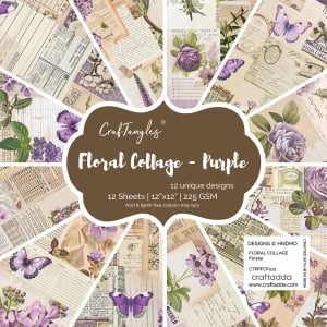 CrafTangles Scrapbook Paper Pack - Floral Collage - Purple (12″x12″)