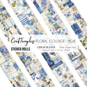 CrafTangles Journal Sticker Rolls (Pack of 5 designs) - Floral Collage - Blue