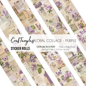 Floral Collage Purple 2.5x18 inch CrafTangles Sticker Roll