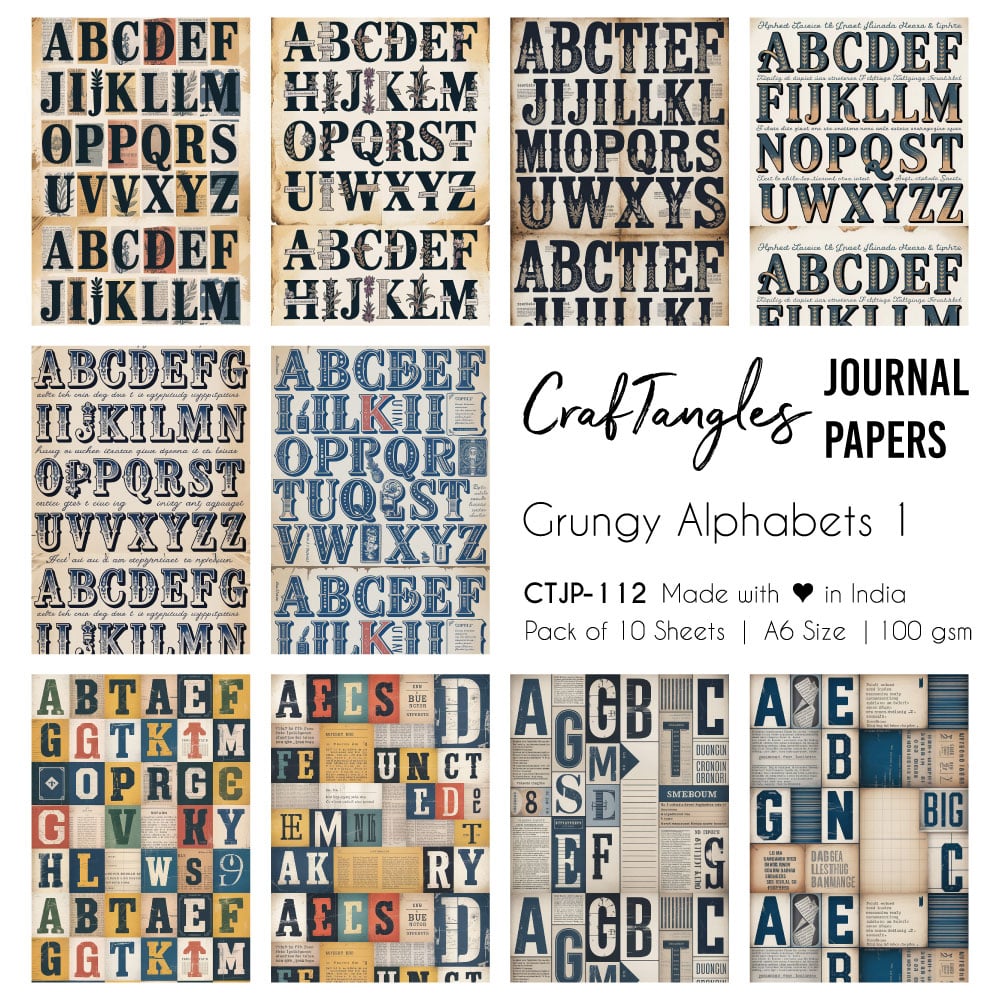 CrafTangles Journal Papers (A6 pack of 10 sheets) - Grungy Alphabets 1 CTJP 112 Grungy Alphabets 1 Craftangles journal paper CrafTangles Journal Papers (A6 pack of 10 sheets) - Grungy Alphabets 1